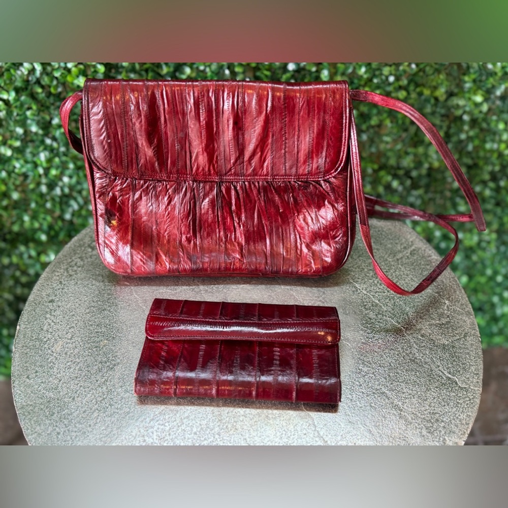 Vintage red eel skin purse and wallet